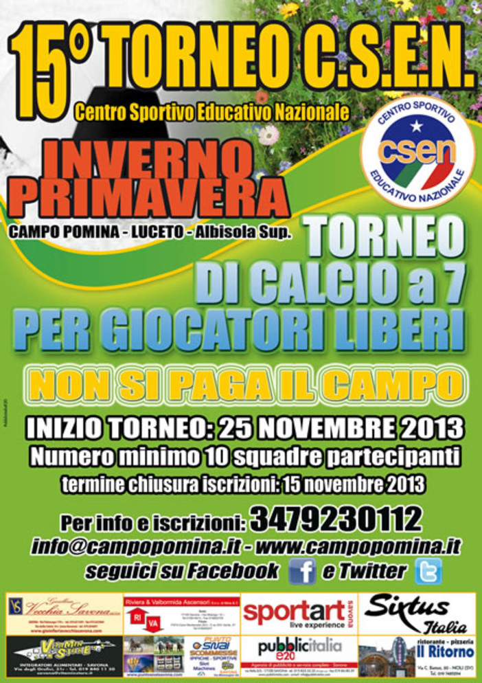 Calcio a 7: iscrizioni aperte per il 15° Torneo Csen