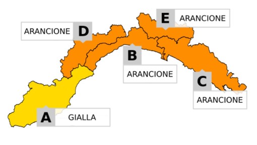 Allerta Meteo. Livello arancione su tutta la regione tranne che a Ponente