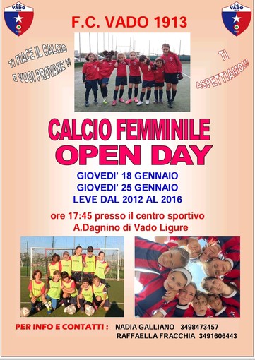 Calcio, Vado. Arrivano gli Open Day per il vivaio femminile