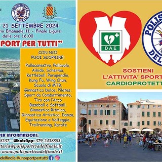 La Polisportiva del Finale torna in Piazza Vittorio Emanuele, il 21 settembre la nuova edizione di &quot;Uno sport per tutti&quot;