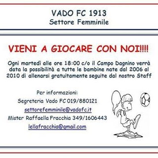 Calcio femminile: porte aperte al Vado per tutte le bimbe nate dal 2006 al 2010